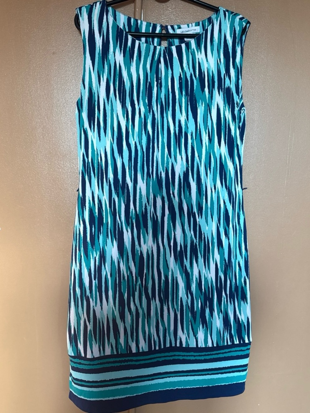 Liz Claiborne Blue Teal Striped-Hem Sleeveless Swim Cover-Up